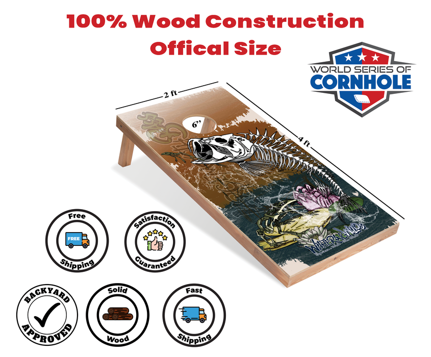 World Series of Cornhole Recreational Cornhole Set - Withering Wilds Largemouth Bass Boards with Red and Royal Blue Bags